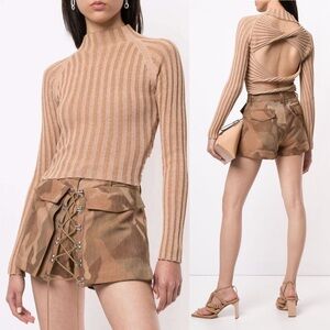 NWT Dion Lee Stripe Ribbed Cutout Knit Top in Desert Timber